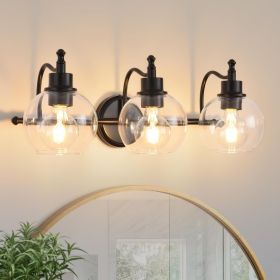 3 Lights Bathroom Vanity Fixture, 22 Inch Bathroom Fixture, Bathroom Lamp Above Mirror With Clear Glass Cover For Living Room And Kitchen, E26 Ba (Color: Black)